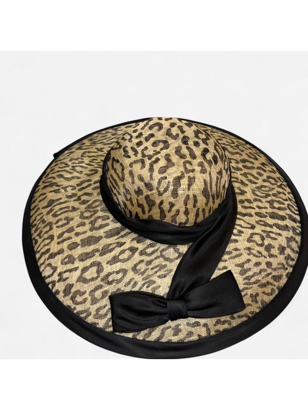 Marzi Firenze - Neiman Marcus Leopard Straw Hat with Silk Black Bow.